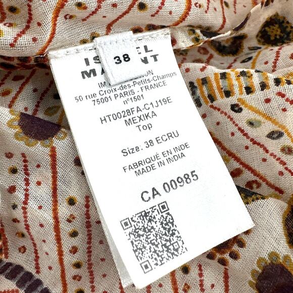 Marant Etoile Women's Ecru Mexika Printed Cotton Blouse Size 38 | Medium - Picture 7 of 12